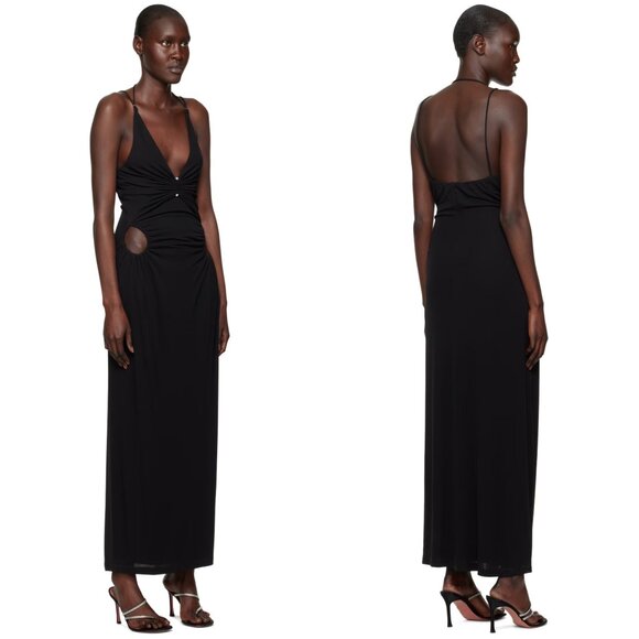 DION LEE Black Viscose Jersey Pierced Dress